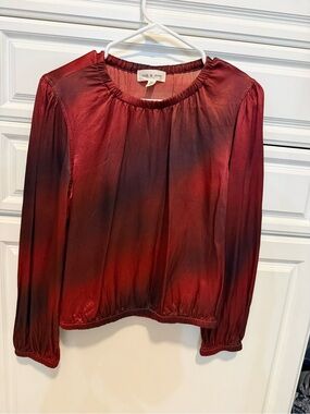 cloth & stone Burgundy Red Ombre Satin Peasant Blouse